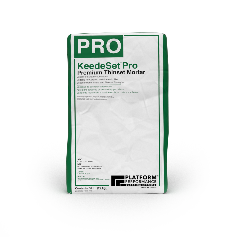 KeedeSet Pro is a polymer modified, thinset mortar specifically designed for use under porcelain tile.