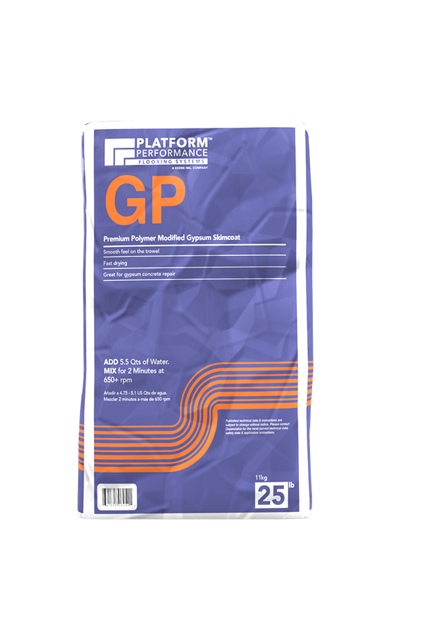 Platform GP general purpose gypsum-based floor patch and underlayment for smoothing interior subfloors