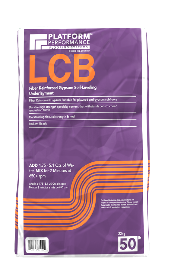 Platform LCB fiber-reinforced gypsum self-leveling underlayment for wood and compromised subfloors