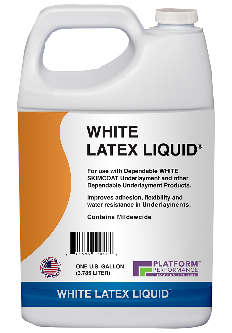 WHITE LATEX LIQUID non-re-emulsifiable latex additive and primer for floor underlayments and adhesive residues